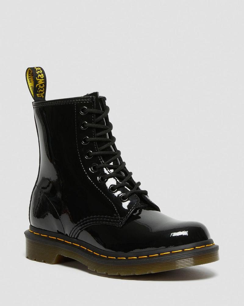 Black Women\'s Dr Martens 1460 Patent Leather Lace Up Boots | CA 195MQZ